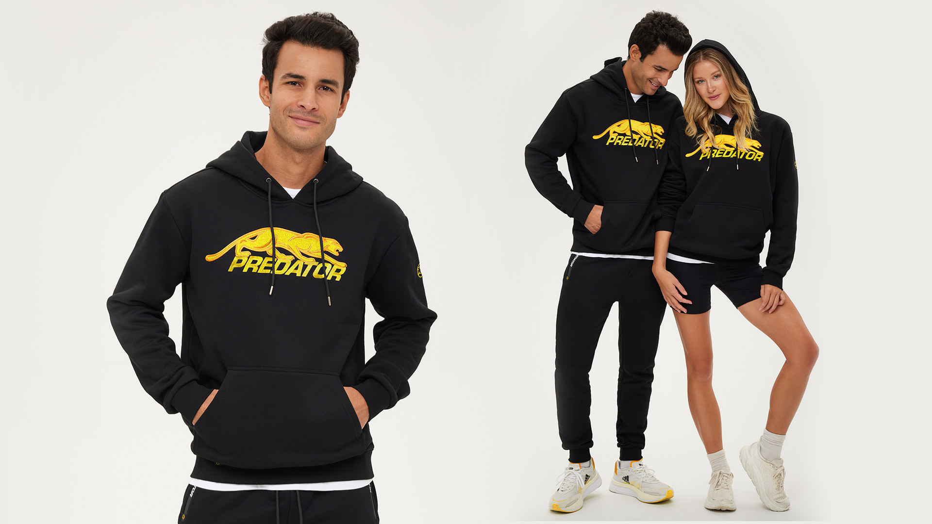 Суитшърт с качулка Predator Black with Yellow Cat, размери S-XXL