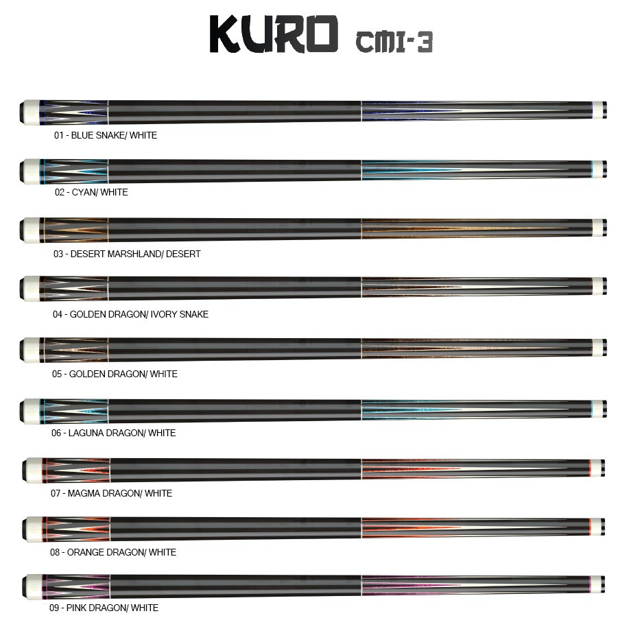 Долна част за щека за карамбол Molinari KURO CMI-3 (06 - Laguna Dragon/White, Uni-Loc винт)
